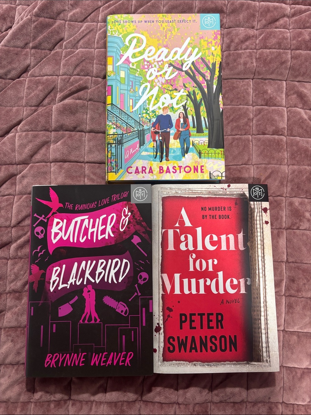 Three Paperback Novels - Ready or Not; Butcher & Blackbird; A Talent for Murder